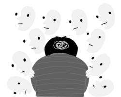 Silhouette of a boy hugging self with stigma, Kid mental health concept. vector