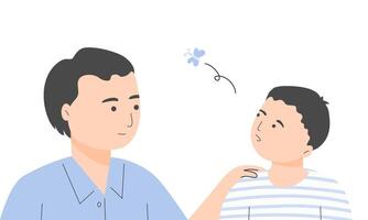 Father talking with ADHD son, he having a short attention span and being easily distracted. ADHD symptom concept. vector