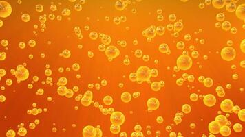 Seamless loop animation of transparent orange bubbles smoothly floating up on a shiny background. Bright and positive screensaver with juicy animation of soft drink water. 3D render, 4k , 60 fps video