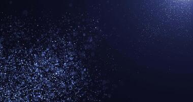 Animation of luxury blue abstract glowing glitter particles. Flying bright dots and particles on blue background. seamless loop video