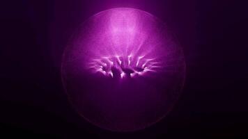 Abstract pink purple sphere with randomly floating white particles and motion turbulence effect. Elegant animation of transparent ball with energy fields and dust or smoke elements inside. 4k , 60 fps video
