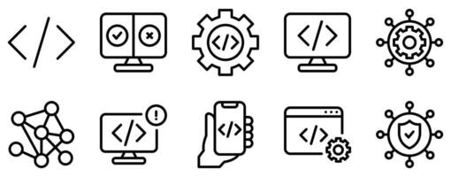 Coding Icon Set Sleek Line Style Collection vector