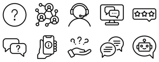 Frequently Asked Questions Icon Set Crisp Line Style Collection vector