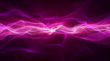 Loop animation of abstract pink waves made of glowing particles moving on dark background. Equalizer, signal chart, ultraviolet spectrum, cyber space, impulse power and energy visualization. 4k, 60fps video