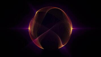 Loop animation of abstract golden sphere made of shiny particles on a dark purple background. Ethereal screensaver for modern technology and computer science. Motion design, loopable , 4k, 60 fps video
