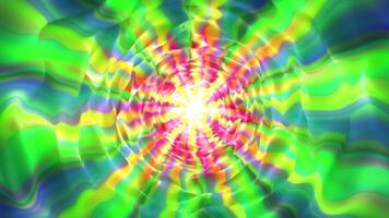 Loopable colorful background with wavy psychedelic tunnel spreading around. Abstract tie dye and hippie style screensaver for art and music festivals, visual performances and visualisations. 4k, 60fps video