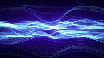 Loopable animering av blå vågig bakgrund med ljus glöd effekt. abstrakt skärmsläckare för dator teknologier, kodning, blockchain, internet, artificiell intelligens och vetenskap fiktion. 4k, 60 fps video