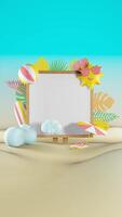 3D animation summer sales social media post template portrait, suitable for travel agency or product campaign. video