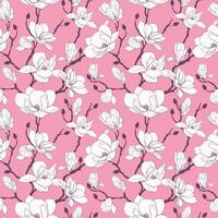 A pattern of magnolia branches in a retro style on a pink background vector