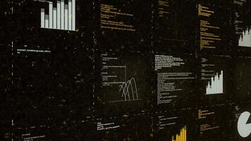 Futuristic hi tech visualization of computer program. Animation. Digital display with the endless cyberspace and encrypted data with graphics. video