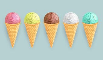 Ice cream colorful cones set vector