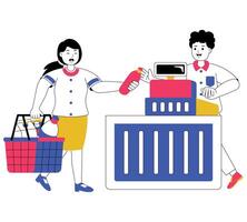 compras personas con plano ilustración vector