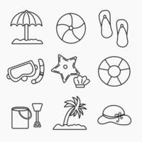 beach and summer line icons set vector