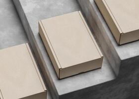 Cardboard boxes on the stairs with texture use for mockup photo