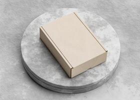 Cardboard box on the rock pedestal with texture use for mockup photo