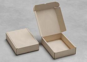 Cardboard boxes on the cement floors, useful for mockup design photo