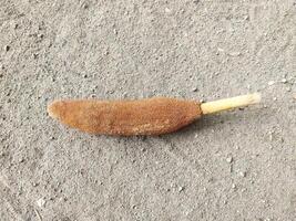 young breadfruit that falls on the ground photo