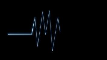 Animated cardiogram on black background, light waves, electric energy. 4k video