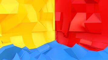 Animated 3D abstract background with red, yellow and blue squares, space with rough texture, empty banner for advertising video