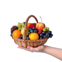 A basket of fruits hand holding isolated on transparent background, Ai png