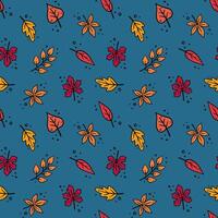 Autumn seamless pattern. Floral illustration in doodle style. Fall pattern with Autumn elements - oak leaves, Maple leaves, autumn leaves. vector