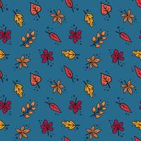 Autumn seamless pattern. Floral illustration in doodle style. Fall pattern with Autumn elements - oak leaves, Maple leaves, autumn leaves. vector