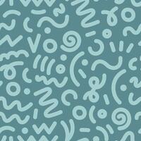90s seamless pattern squiggle. Abstract geometric shapes seamless pattern. Hand drawn various shapes and doodle objects. Abstract contemporary modern style. Trendy turquoise illustration. vector