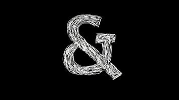 White handwritten signs and initials on black background. Scribble writing font video