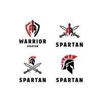 set collection spartan helmet logo design with shield and sword concept idea vector