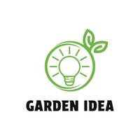 jardín idea logo diseño concepto con hoja y bombilla vector