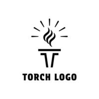 Torch logo design letter t concept idea with flame vector