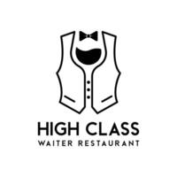 vino vaso smoking traje arco Corbata para lujo bar cena restaurante camarera barman logo diseño vector