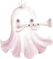 mignonne fantôme porte une couronne avec une enregistreur ou flûte png