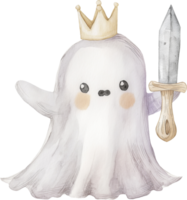 söt spöke bär en krona med en trä- svärd png