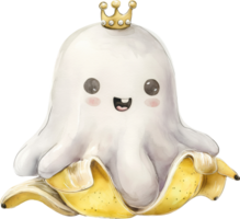 fofa fantasma desgasta uma coroa com uma banana descasca png