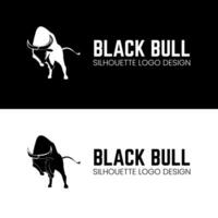 Bull in charging position with his head down and horns logo design in silhouette style vector