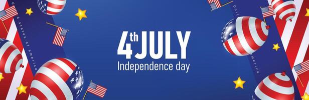 July 4th Independence day USA banner template with USA flag and balloons background vector