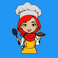 Chef hijab logo mascot flat design vector