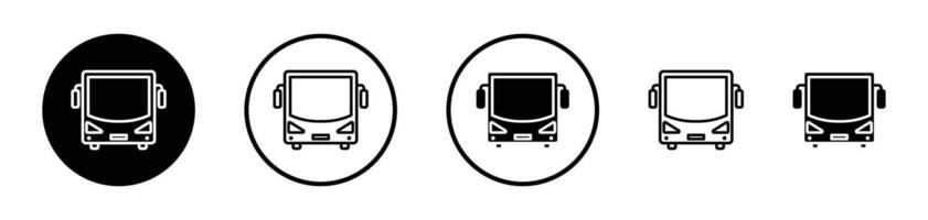 Bus icon set. city public bus front view symbol. road trip tour bus sign in black filled and outlined style. vector