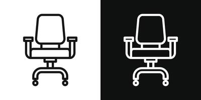 Office chair icon set. employee work desk chair symbol in black filled and outlined style. vector