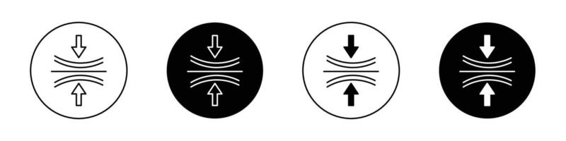 Compress icon set. pressure suspension bounce symbol. push shrink sign. flexible elastic symbol. reduce shock icon in black filled and outlined style. vector