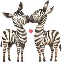 Two Baby Zebras kiss each other with a heart png