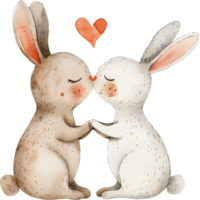 Two Bunnies kiss each other with a heart png