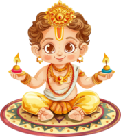 Cute Brihaspati god sitting on Rangoli png