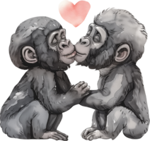 Two Baby Gorillas kiss each other with a heart png