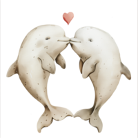 Two Beluga Whales kiss each other with a heart png