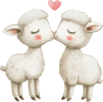 Two Lambs kiss each other with a heart png