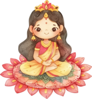 Cute Lakshmi goddess sitting on Rangoli png