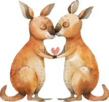 Two Tree Kangaroos kiss each other with a heart png