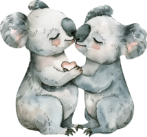 Two Koalas kiss each other with a heart png